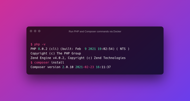 Run PHP and Composer commands via Docker